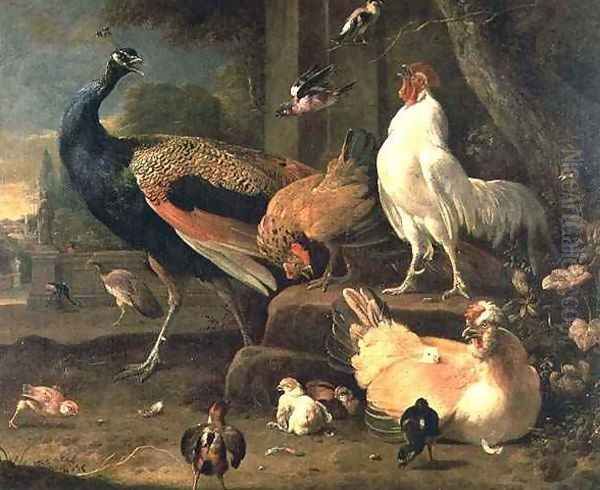 Poultry Oil Painting by Melchior de Hondecoeter