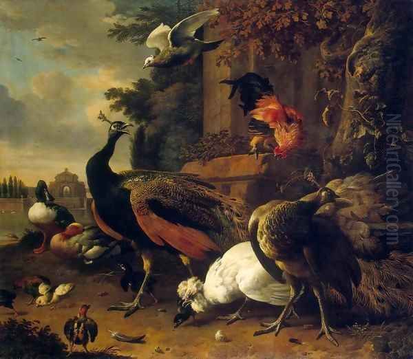 Birds in a Park 3 Oil Painting by Melchior de Hondecoeter