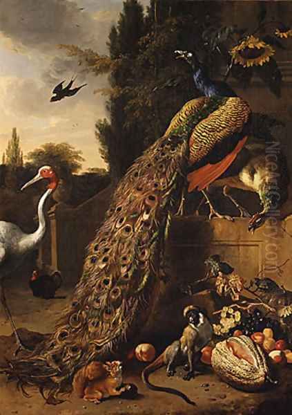 Peacocks Oil Painting by Melchior de Hondecoeter