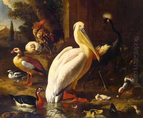 Birds in a Park 2 Oil Painting by Melchior de Hondecoeter