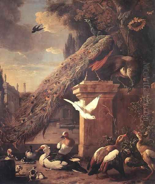 Peacocks and Ducks 2 Oil Painting by Melchior de Hondecoeter