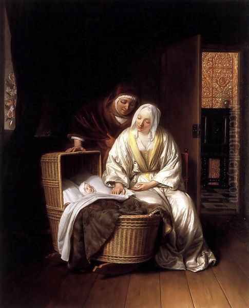 Two Women by a Cradle 1670 Oil Painting by Samuel Van Hoogstraten