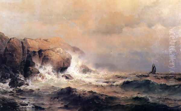 Ship off a Stormy Coast Oil Painting by Mauritz F. H. de Haas