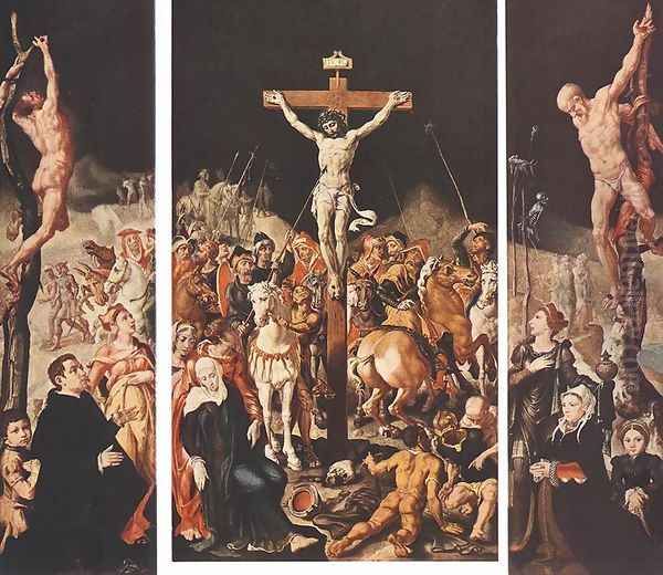 Crucifixion (Triptych) 1545-50 Oil Painting by Maerten van Heemskerck