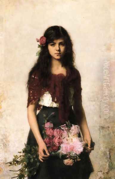 The Flower Seller Oil Painting by Alexei Alexeivich Harlamoff