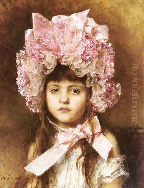 The Pink Bonnet Oil Painting by Alexei Alexeivich Harlamoff