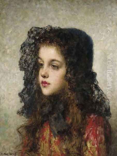 Little Girl With Head Dress Oil Painting by Alexei Alexeivich Harlamoff