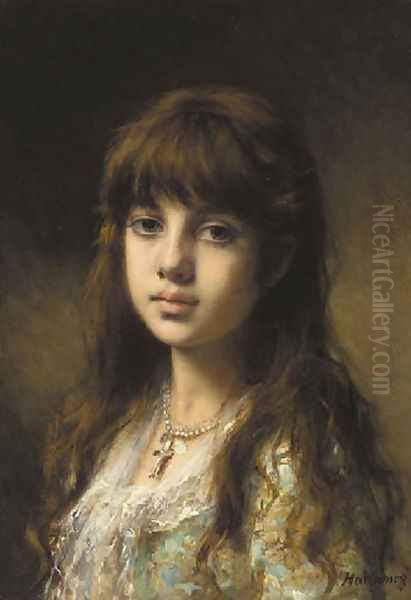 Little Girl Oil Painting by Alexei Alexeivich Harlamoff