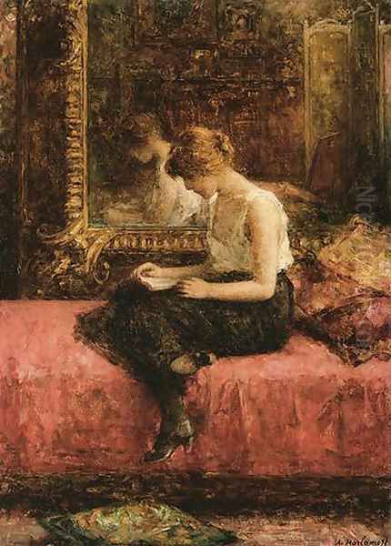 Literary Pursuits Of A Young Lady Oil Painting by Alexei Alexeivich Harlamoff