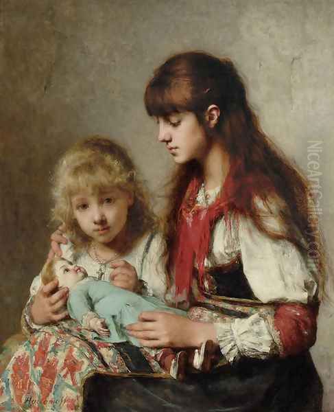 Sisters Oil Painting by Alexei Alexeivich Harlamoff