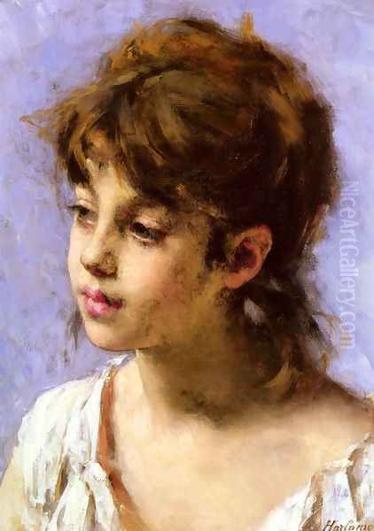 Portrait Of A Peasant Girl Oil Painting by Alexei Alexeivich Harlamoff