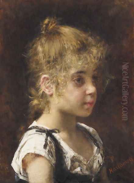 Portrait Of A Young Girl Oil Painting by Alexei Alexeivich Harlamoff