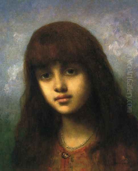 My Little Model Oil Painting by Alexei Alexeivich Harlamoff