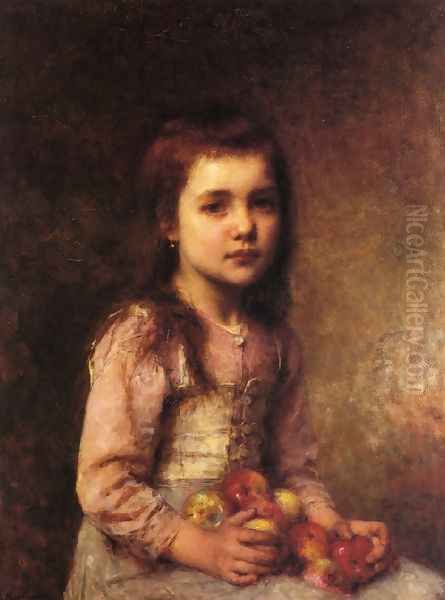 Portrait of a Young Girl with Apples Oil Painting by Alexei Alexeivich Harlamoff