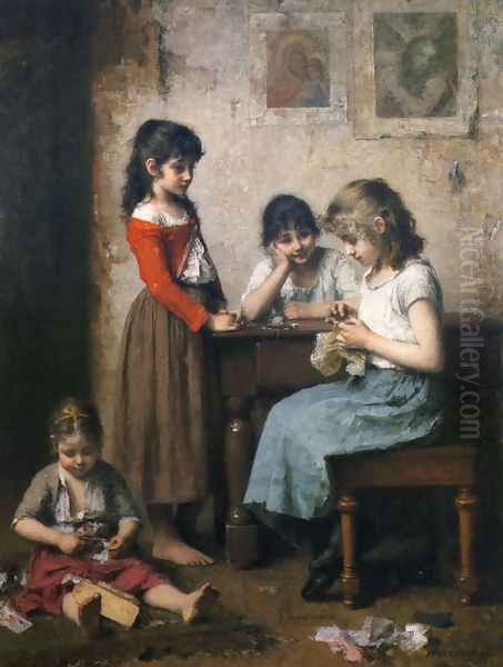 The Young Seamstress Oil Painting by Alexei Alexeivich Harlamoff