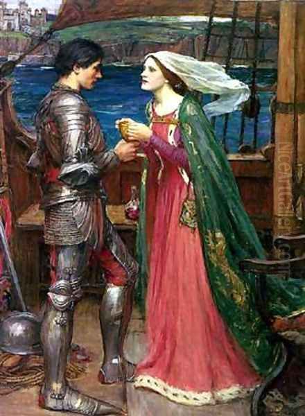 Tristan And Isolde Sharing The Potion Oil Painting by Alexei Alexeivich Harlamoff