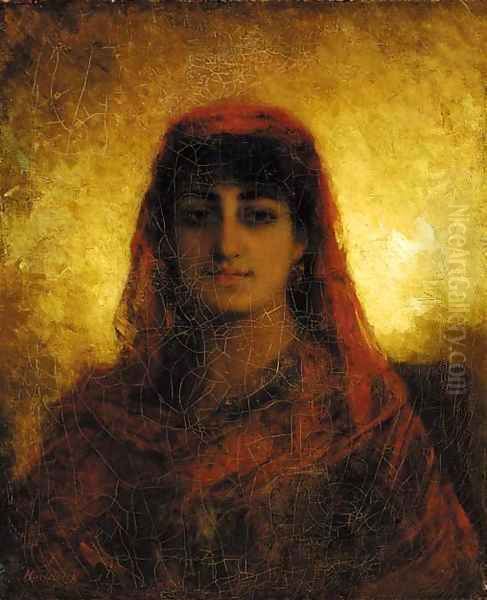 A veiled beauty Oil Painting by Alexei Alexeivich Harlamoff