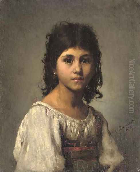 A young girl Oil Painting by Alexei Alexeivich Harlamoff