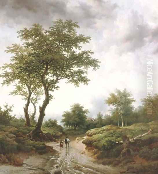 On the way to the village Oil Painting by Remigius Adriannus van Haanen