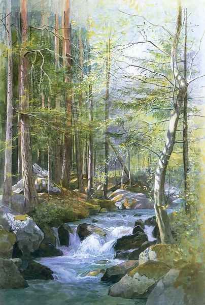 Torrent in Wood behind Mill Dam, Vahrn near Brixen, Tyrol Oil Painting by William Stanley Haseltine