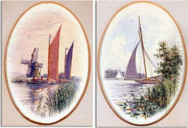 Broadland Landscapes With Wherries And Yacht Oil Painting by Stephen John Batchelder