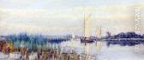 Afternoon, A Dead Calm Above Horning, River Bure Oil Painting by Stephen John Batchelder