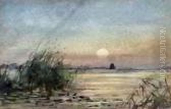 Distant View Of St Benet's Abbey Oil Painting by Stephen John Batchelder