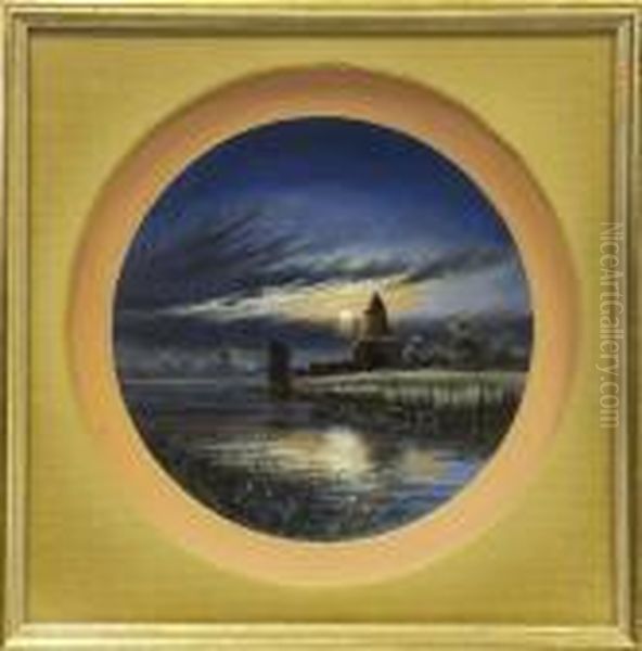 Wherrys Onthe Broads At Sunset And Moonlit Broads Scene Beside St Benetsabbey Oil Painting by Stephen John Batchelder