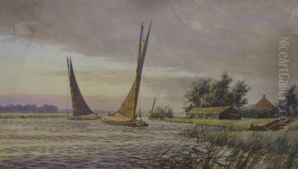 Wherries On The Broads Oil Painting by Stephen John Batchelder