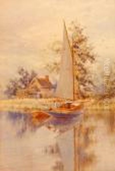 Yacht On The Broads Oil Painting by Stephen John Batchelder