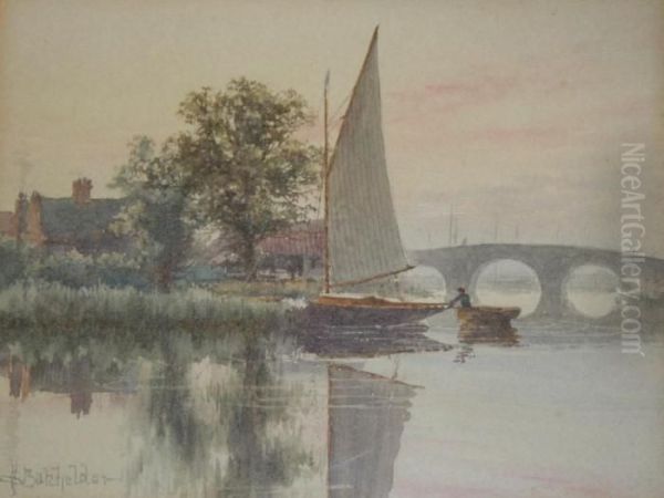 A Wherry On The Broads Oil Painting by Stephen John Batchelder