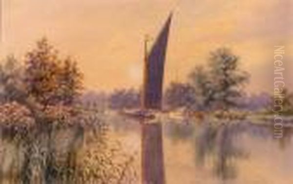 On The Bure, Near Wroxham Broad Oil Painting by Stephen John Batchelder