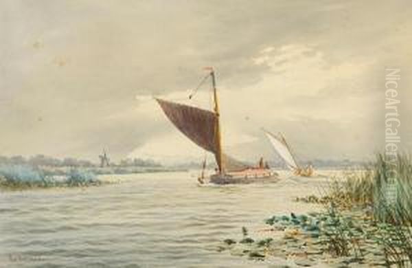 Wherry On The Norfolk Broads Oil Painting by Stephen John Batchelder