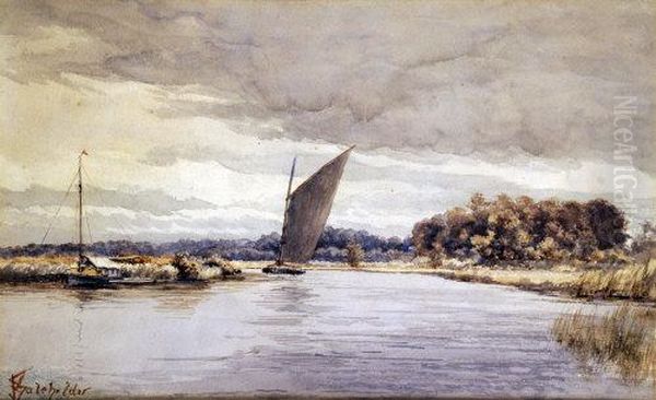 Sailing Barges On The Broads Oil Painting by Stephen John Batchelder