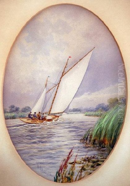 Sailing Boat On The Norfolk Broads. Oil Painting by Stephen John Batchelder