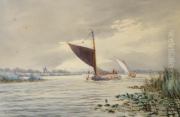 A Wherry On Oulton Broad Oil Painting by Stephen John Batchelder