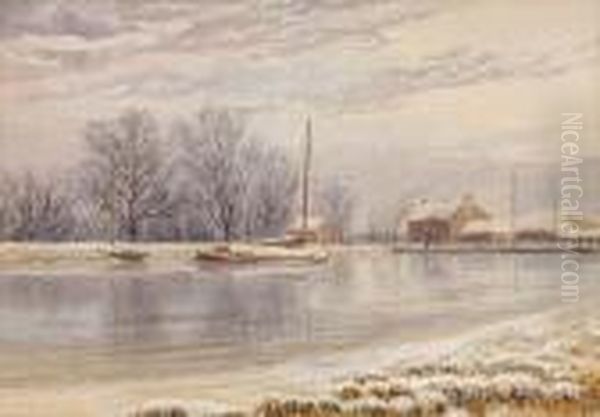 Wintry Landscape, Coldham Hall Oil Painting by Stephen John Batchelder