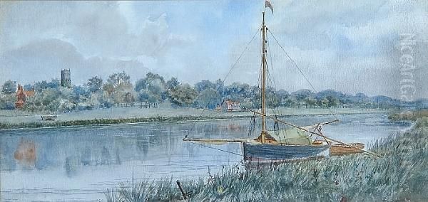 Boats On A Broadland River Oil Painting by Stephen John Batchelder