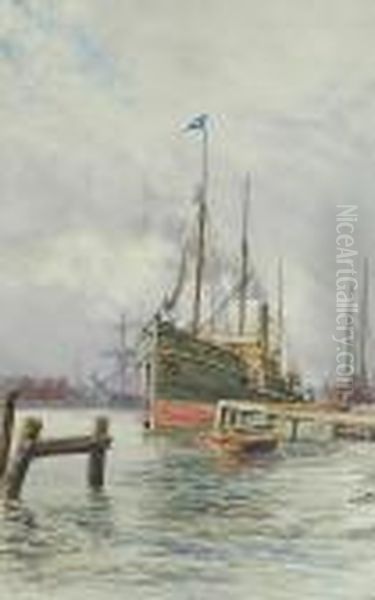 The Amelia Alongside A Wharf Oil Painting by Stephen John Batchelder