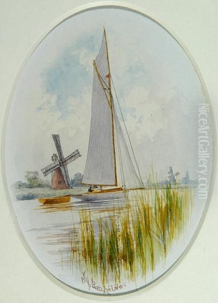 Sailing Boats On The Broads Oil Painting by Stephen John Batchelder