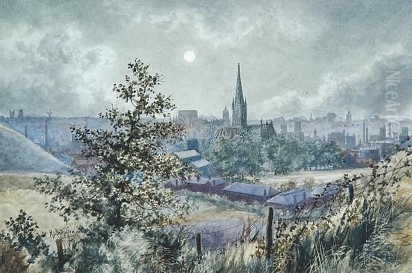 Norwich By Moonlight Oil Painting by Stephen John Batchelder