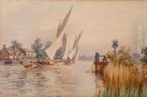 Yachts On The Broads, Reedham Ferry Oil Painting by Stephen John Batchelder