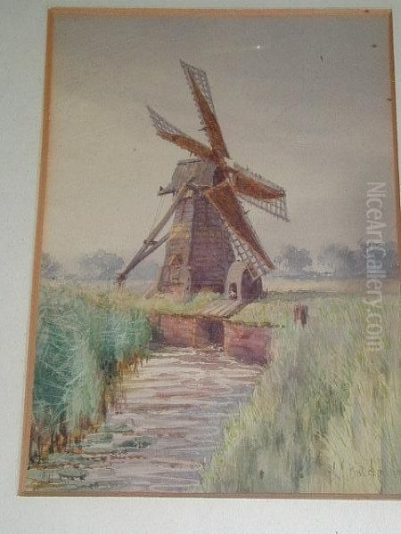 Old Drainage Mill, Near Stalham Oil Painting by Stephen John Batchelder