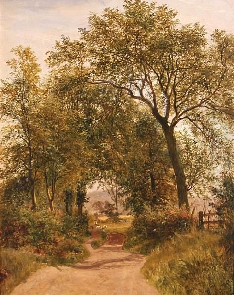 A Country Lane Oil Painting by David Bates