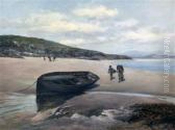 On The Sands, Port Madoc Oil Painting by David Bates