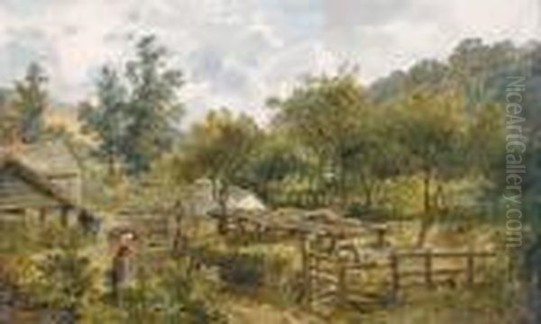 An Old Farm, Hessenford Oil Painting by David Bates