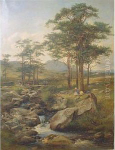 A View Of Mount Tryfan, Wales, From The Valley Of The Llugwy River Oil Painting by David Bates