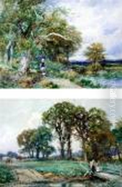 'the Brook Caversham' & 'nr Tewkesbury' Oil Painting by David Bates