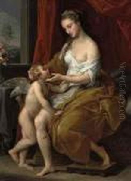 Venus Caressing Cupid Oil Painting by Pompeo Gerolamo Batoni