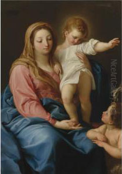 The Madonna And Child With The Infant Saint John The Baptist Oil Painting by Pompeo Gerolamo Batoni